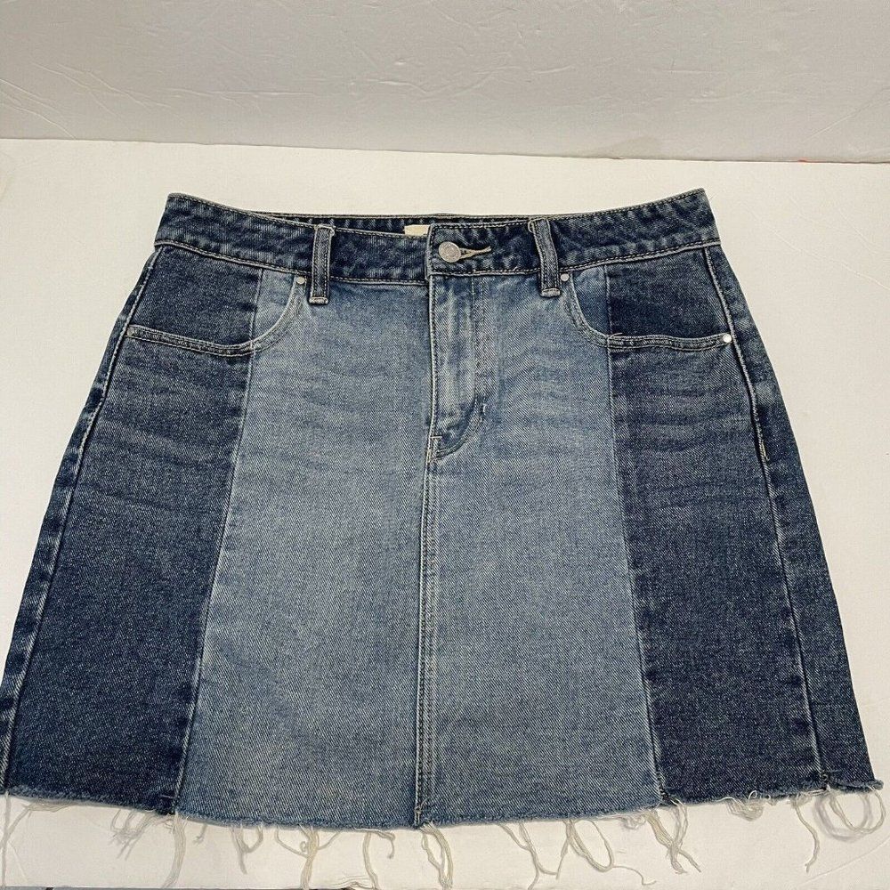 PacSun Jean Skirt Womens 28 Blue Mini Color Block Distressed Denim Zipper